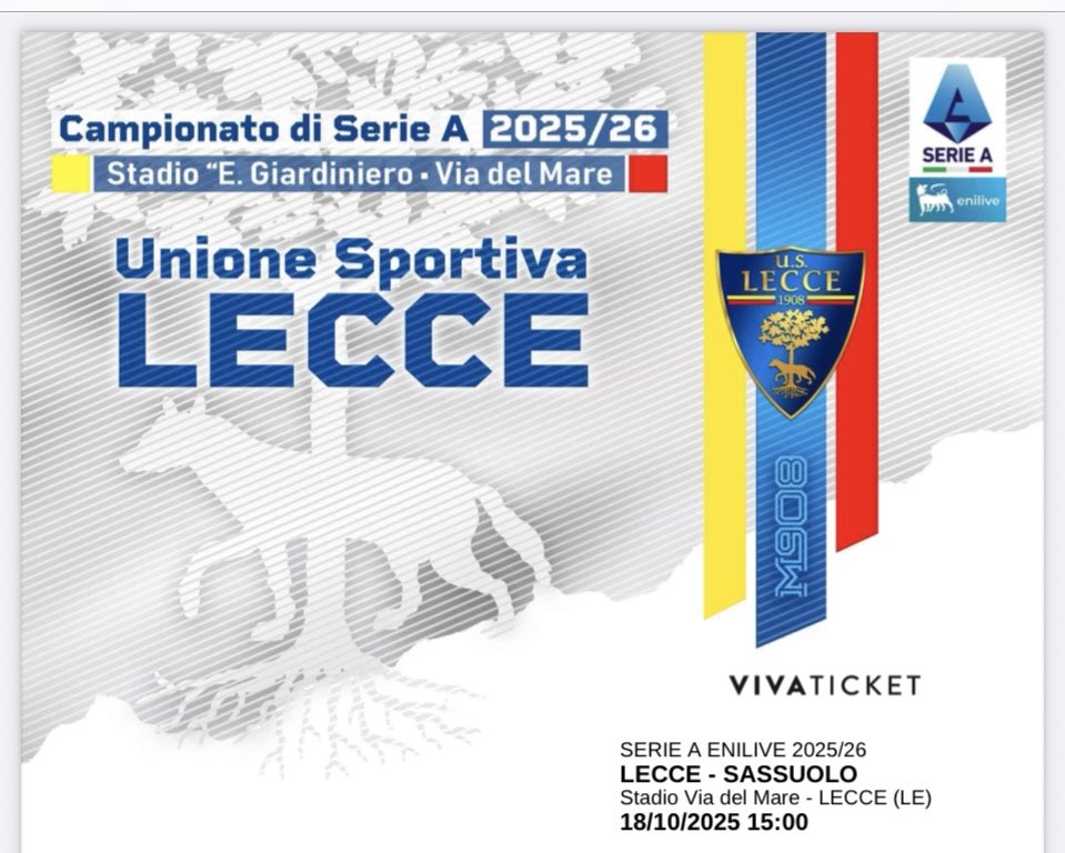 Off to the game today but not NUFC.
Getting the bus to the stadium with a Lecce Ultra. He goes in the Curva Nord where they wait outside until the gates are overwhelmed checking tickets and then push in for free - not for me given Hillsborough. I’m happy to pay £17 for Serie A!