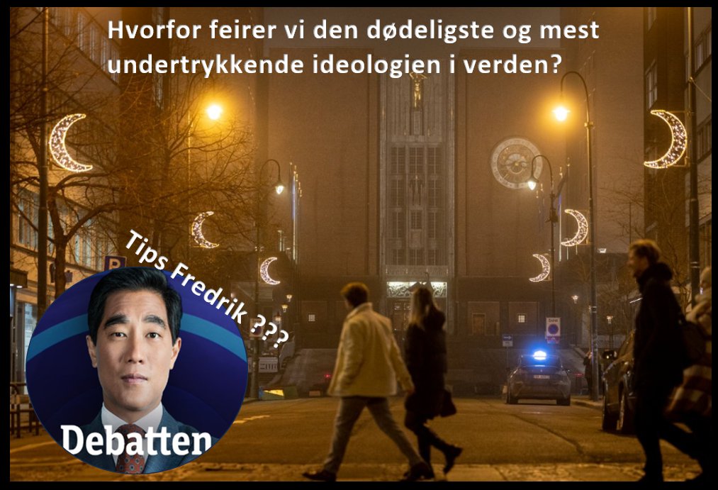 Ingen tør å diskutere Islam i dette landet.
Man skryter av vår ytringsfrihet men tør ikke stille noen enkle aktuelle spørsmål.
Bør vi fortsette å akseptere, tilpasse oss, feire, importere og finansiere klodens beviselig dødeligste og mest undertrykkende ideologi? <a href="/NRKno/">NRK</a>  <a href="/btno/">Bergens Tidende</a>