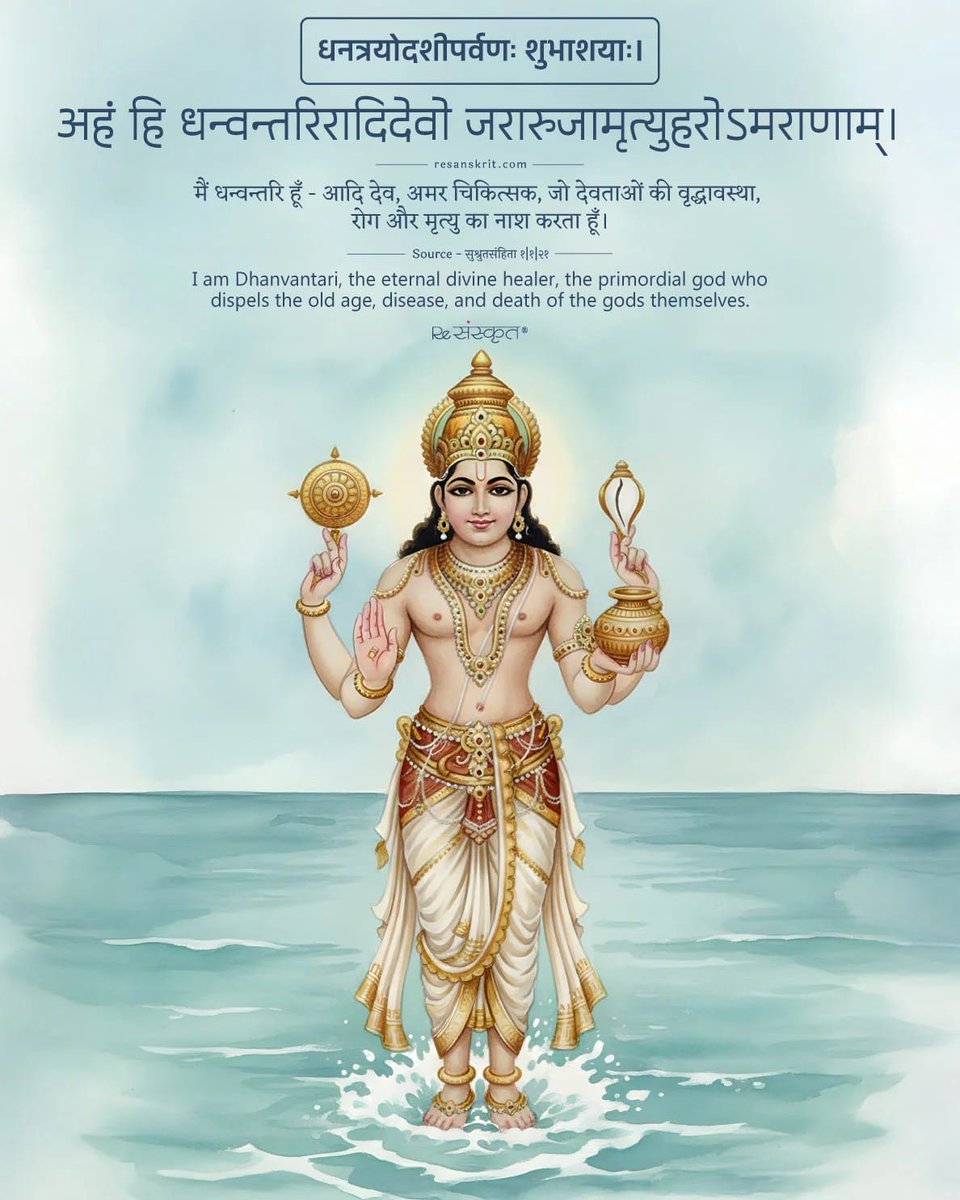 ArjunFastCode's tweet image. धनतेरस: 𝐖𝐡𝐞𝐧 𝐖𝐞 𝐅𝐨𝐫𝐠𝐨𝐭 𝐭𝐡𝐞 𝐃𝐨𝐜𝐭𝐨𝐫 𝐆𝐨𝐝
Today is Dhanvantari Jayanti - the day the divine physician emerged carrying amrita.
Market boards scream "Dhanteras Gold Offers." Ask people which deity we worship - they'll say Lakshmi.
That's not tradition. That's…