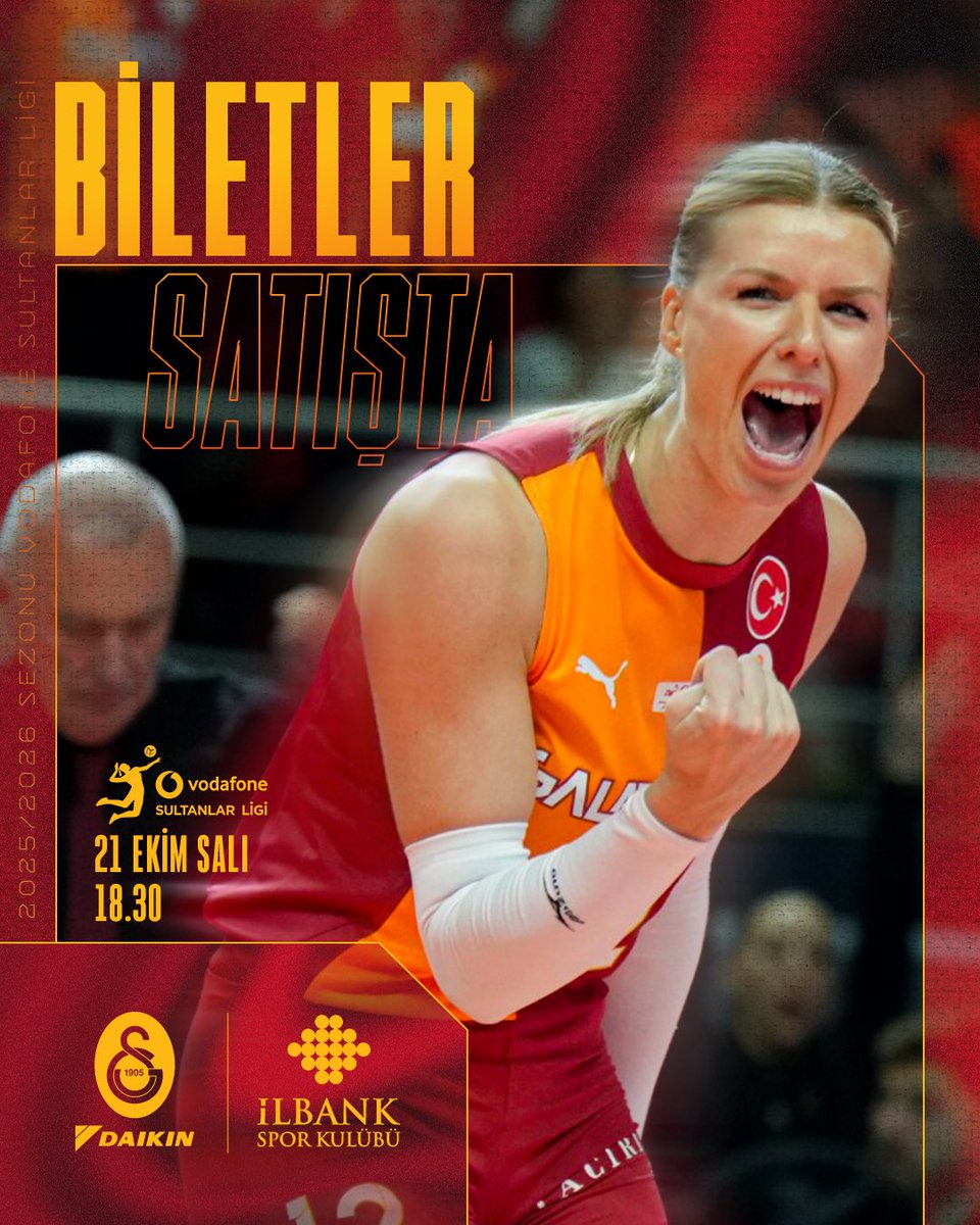 SALI GÜNÜ BURHAN FELEK’TEYİZ! 💪

Galatasaray Daikin Kadın Voleybol Takımımızın, 2025-2026 Sezonu Vodafone Sultanlar Ligi üçüncü maçında İlbank ekibini konuk edeceği karşılaşmanın biletleri SATIŞTA!
#RuhunlaKükre 

🎫 Bilet satın almak ve detaylar için 👉 galatasaray.org/haber/voleybol…