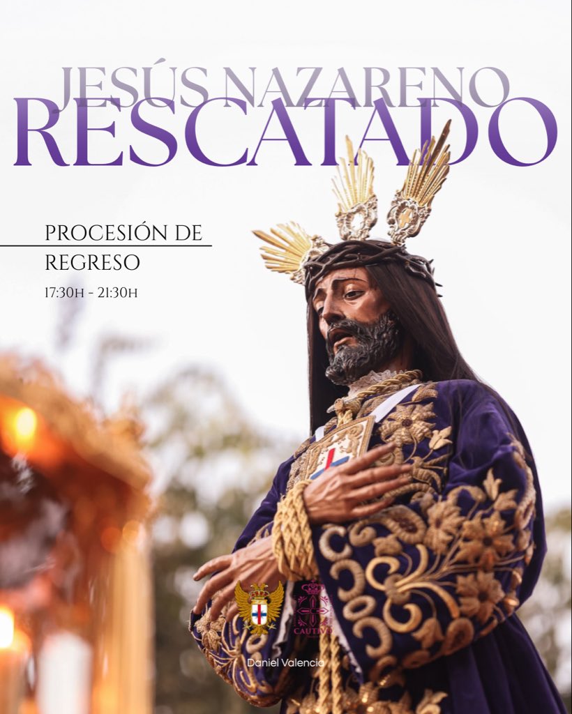 Hoy, 𝐍𝐭𝐫𝐨. 𝐏𝐚𝐝𝐫𝐞 𝐉𝐞𝐬𝐮́𝐬 𝐍𝐚𝐳𝐚𝐫𝐞𝐧𝐨 𝐑𝐞𝐬𝐜𝐚𝐭𝐚𝐝𝐨, emprende el camino de regreso a su casa hermandad tras haber sido centro de oración y devoción en el Vía Crucis Magno de la ciudad califa.

⛪️ <a href="/hdad_rescatado/">Hermandad del Rescatado</a> 
🕠 17:30h - 21:30h

Córdoba, nuestra música