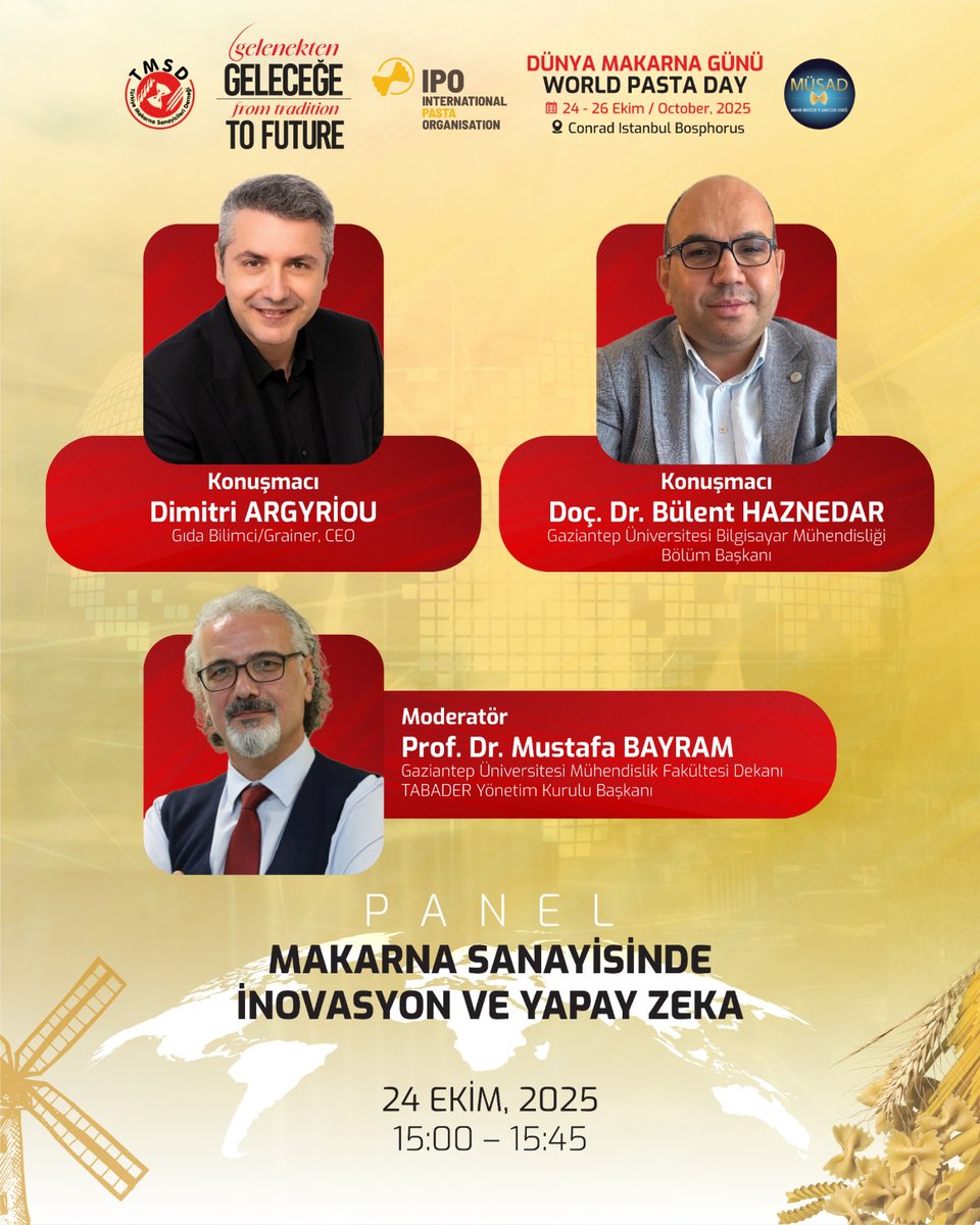 TmsdMakarna's tweet photo. 🍝 Dünya Makarna Günü 2025 kapsamında “Makarna Sanayisinde İnovasyon ve Yapay Zeka Uygulamaları” Paneli gerçekleştirilecek. 
 https://t.co/72GI1jqMxo
“Innovation and Artificial Intelligence Applications in the Pasta Industry,” Panel will be held on 24 October at World Pasta Day! https://t.co/9EZEwykEC3