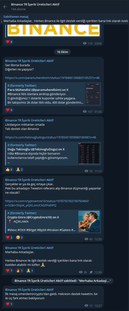 #binance Tr ekibi, bu krizi yönetmek için Mafya kimliğine bürünmüş. İşini gücünü bırakıp sosyal medyada kitlesinin ve yatırımcının yanında durup, onların sesleri olarak, yapılanları eleştiren hesapları ve paylaşımları KOL gruplarında paylaşarak hem üstü kapalı tehdit etmiş hem de