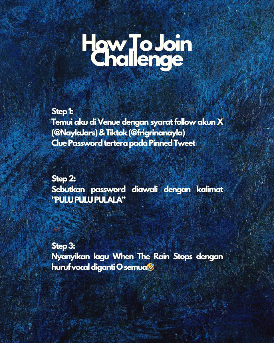 NaylaJars's tweet image. Hello Jars, aku ada challenge menarik buat kalian nih. Cek keterangan berikut yaa,
Buat kamu yang mau hadiah menarik ini jangan lupa ikutan. Mohon disimak dengan seksama ya guys, jangan sampai ada step yang kelewat.
Untuk spot tunggu di venue nanti akan aku info lagi 🫶🏻