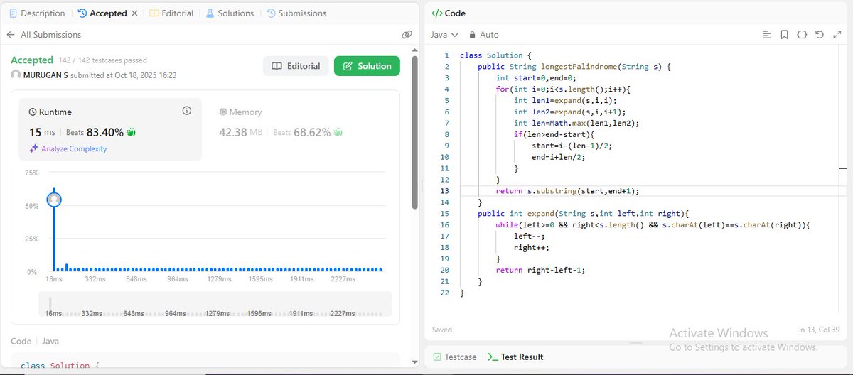 Murugan_S7's tweet image. Today solved longest palindromic substring problem
That help me to undrestand how to solve by expand around center pattern
#learnDSA #LearnInPublic