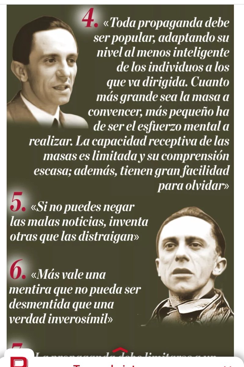 cabedena's tweet photo. @patxilopez @PES_PSE @IratxeGarper El sanchismo es una dictadura que empobrece a los ciudadanos y los políticos tienen total libertad para robarles y salir impunes .
Tienen el control de los medios,no admiten ser criticados.Siguen los postulados de Goebbels los cuales se siguieron en la Alemania nazi https://t.co/VHW0AhluNs
