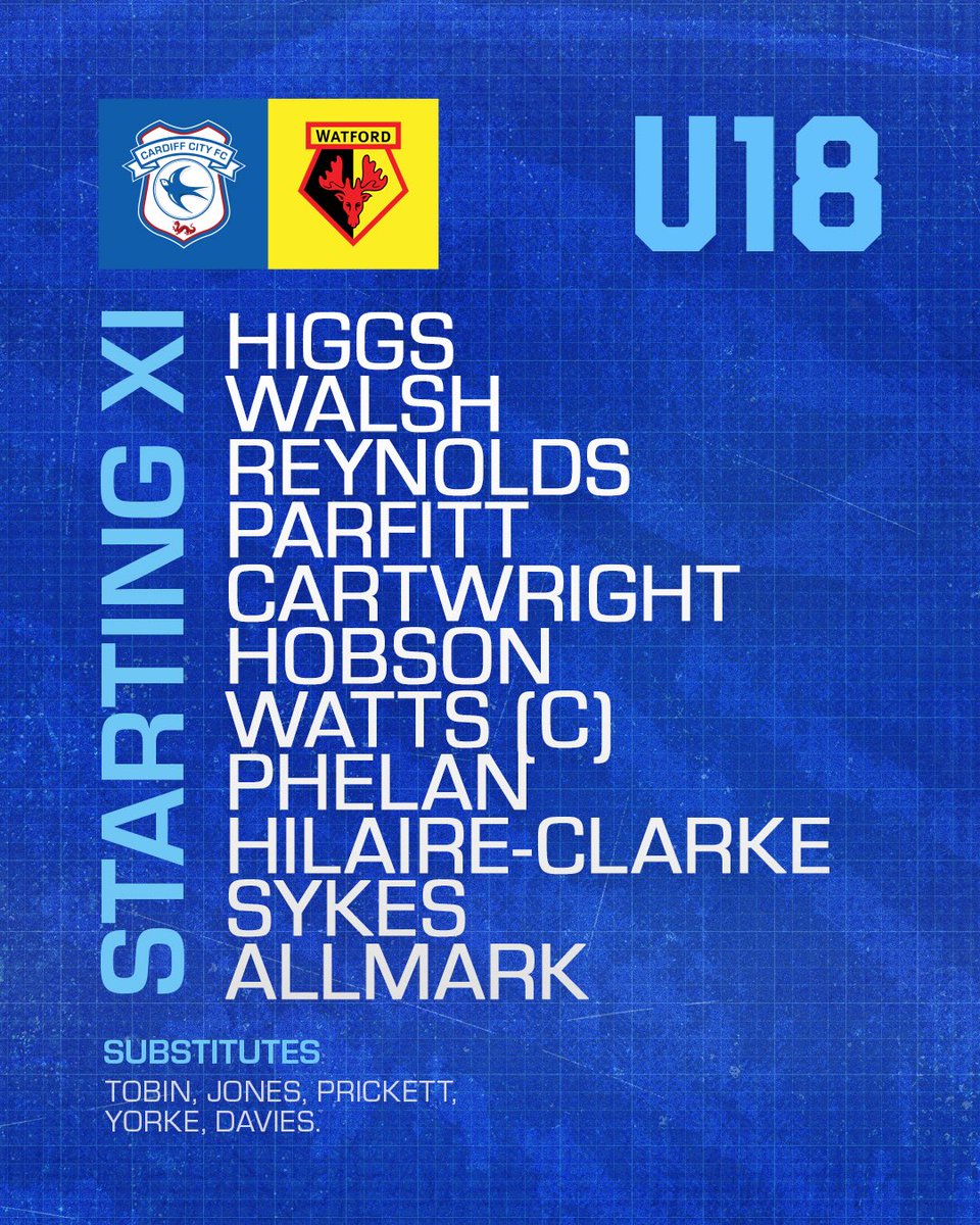 U18 | Here’s how the young #Bluebirds line-up for their latest PDL game at home to Watford!

1️⃣ hour until kick-off!

#CityAsOne