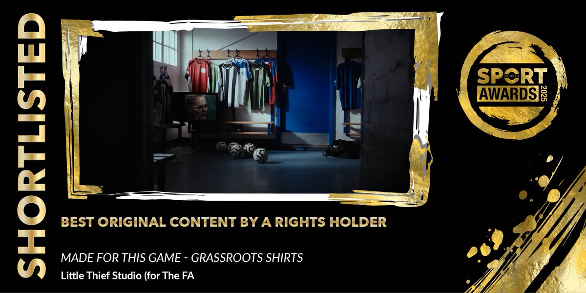 broadcast_sport's tweet image. In the running for Best Original #Content by a #RightsHolder is #MadeforthisGame - Grassroots Shirts, #LittleThiefStudio for @FA

✨Join us on the 13th November, book your table now! bit.ly/BSA25BookNow 

#BSportAwards25 #BroadcastSportAwards #SportsMedia #Sport #FA
