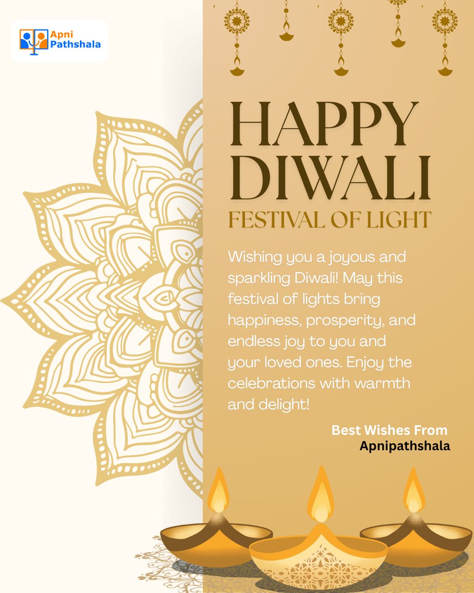 apnipathshala_'s tweet image. This Diwali, let’s light up more than just lamps—let’s light up minds with learning, kindness, and opportunity.
Wishing everyone a Happy Diwali from the entire Apni Pathshala family! ✨
Together, let’s keep spreading the light of digital education across India.
Know more:…