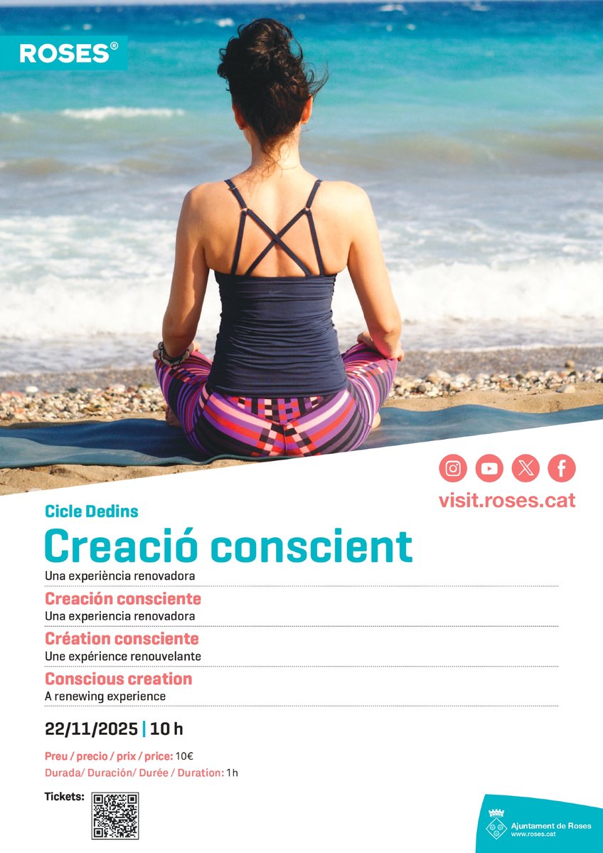 Vine a viure una experiència renovadora davant del mar de Roses 🌊💙 El proper 22 de novembre a les 10 h, et proposem una sessió de Creació conscient.

✨ Durada: 1 hora
💶 Preu: 10 €

Entrades disponibles a  👉 visit.roses.cat
#aRoses