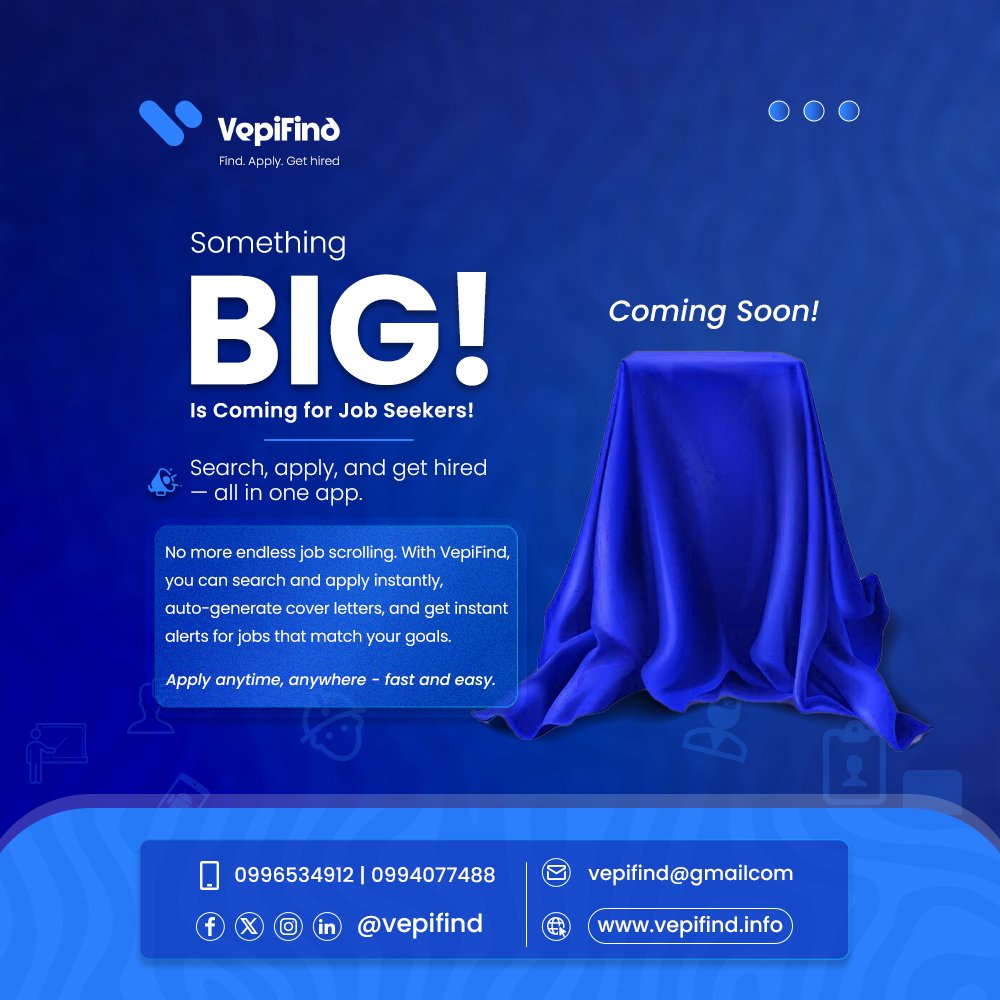 VepiFind's tweet photo. ππ²πΌ Something BIG is coming for job seekers!
Say goodbye to endless scrolling βwith VepiFind, you'll be able to search & apply for jobs (with auto-generated cover letters) right in the app.
Get ready to apply for jobs anytime, anywhere β fast & easy.
#VepiFind #JobSearchMadeEasy https://t.co/XqVt2Ha5ic