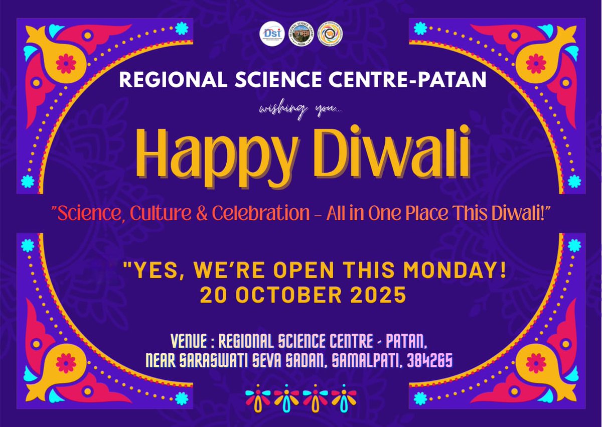 Regional Science Centre (RSC) Patan (@rscpatan) on Twitter photo Step into a world where science meets celebration this Diwali.
<a href="/RscPatan/">Regional Science Centre (RSC) Patan</a> remains open on Monday, 20th October 2025.
Experience learning, culture and festive cheer together at Regional Science Centre, Patan. <a href="/narottamsahoo/">Narottam Sahoo</a> Step into a world where science meets celebration this Diwali.
<a href="/RscPatan/">Regional Science Centre (RSC) Patan</a> remains open on Monday, 20th October 2025.
Experience learning, culture and festive cheer together at Regional Science Centre, Patan. <a href="/narottamsahoo/">Narottam Sahoo</a>