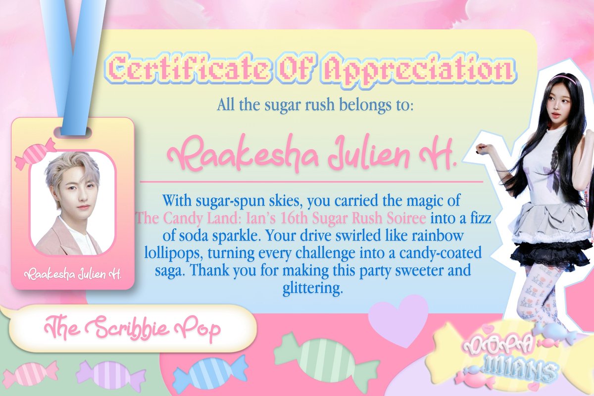 ♡𓈒 ۫  ／  Sweet as lollipops, 𝗧𝗵𝗲 𝗖𝗮𝗻𝗱𝘆 𝗟𝗮𝗻𝗱: 𝗜𝗮𝗻'𝘀 𝟭𝟲𝘁𝗵 𝗦𝘂𝗴𝗮𝗿 𝗥𝘂𝘀𝗵 𝗦𝗼𝗶𝗿𝗲́𝗲 has perfectly ended. I, Raakesha, from 𝗧𝗵𝗲 𝗦𝗰𝗿𝗶𝗯𝗯𝗶𝗲 𝗣𝗼𝗽, cheerfully completed this magical candy party with a heart full of sweetness. ୨୧