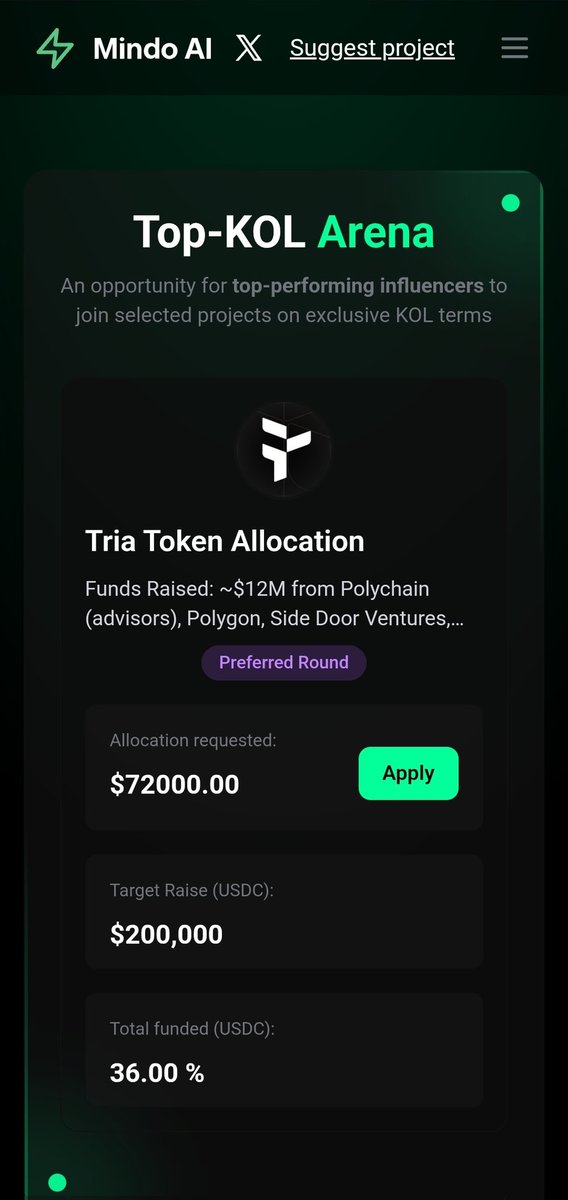 Presale for <a href="/useTria/">Tria</a> is live on <a href="/MindoAI/">Mindō AI</a> launchpad.