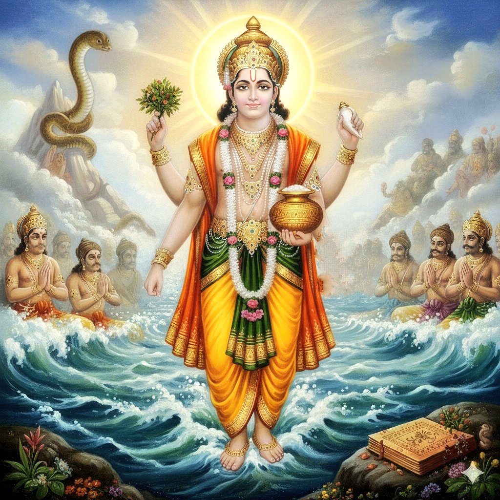 धनतेरस की शुभकामनाएँ 🌿

समुद्र मंथन से अमृत कलश लेकर प्रकट हुए
भगवान धन्वंतरि,
जो आरोग्य के देवता व आयुर्वेद के प्रवर्तक हैं 
उनके जन्मोत्सव पर मिले
आपको आयु, आरोग्य व समृद्धि का वरदान। 🙏