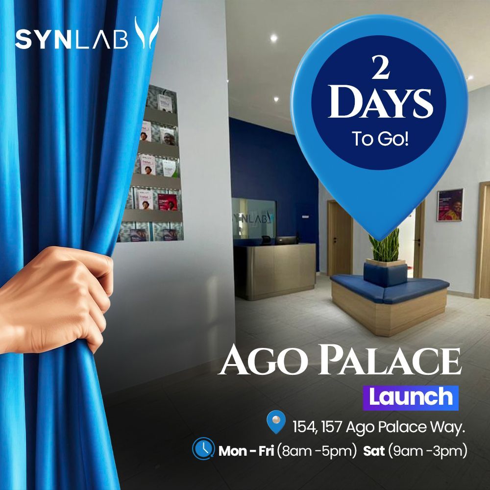 Hey, Ago Palace! We’re almost ready for you! 🎉

In just 2 days, your neighborhood gets even healthier with SYNLAB's trusted tests, faster service, and care that feels personal.

📍154, 157 Ago Palace Way
🕘 Mon–Fri: 8 AM–5 PM | Sat: 9 AM–3 PM

#SYNLABAgoPalace #WellnessHub #Open