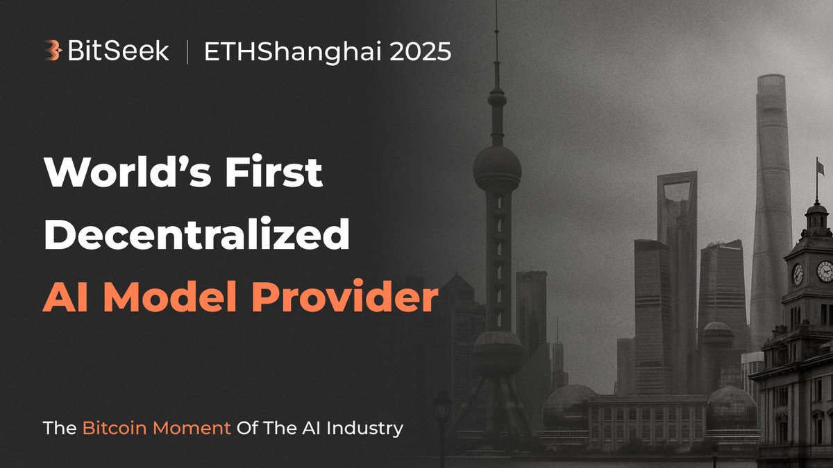 BitSeek_Ai's tweet image. 🚀 BitSeek is heading to #ETHShanghai2025!  

The world’s first Atomized &amp;amp; Decentralized AI Model Provider is ready to empower builders, hackers, and innovators. 

💡Discover how decentralized compute and AI collaboration reshape the future of #Web3.
