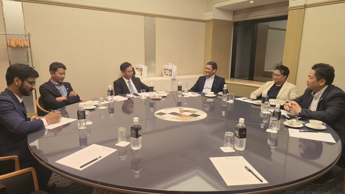 PemaKhanduBJP's tweet photo. Pleasure meeting Mr. Kiyohiko Toyama-san, Former State Minister of Finance  Japan, along with Mr. Oken Tayeng, HMLA.

We had an excellent discussion on strengthening Arunachal - Japan partnership across various sectors. https://t.co/Ny0ARruTKY