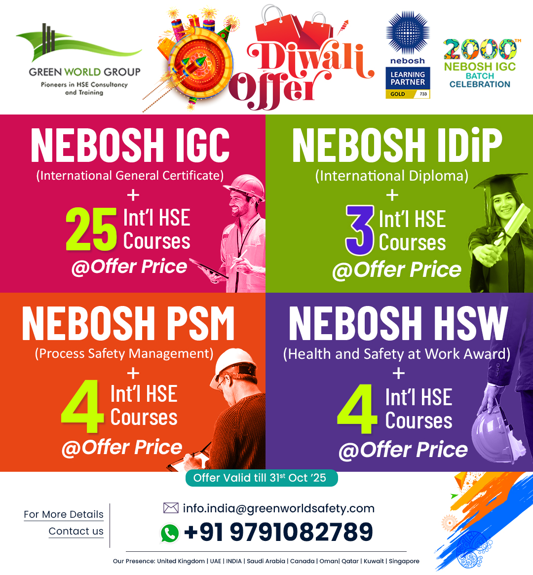 greenwgroup's tweet image. Celebrate the Festival of Lights with a career-transforming offer!
Enroll in our NEBOSH Course this festive season and get  FREE HSE Courses!
Visit us greenwgroup.co.in/training-cours…
#DiwaliOffer #NEBOSH #SafetyTraining #GreenWorldGroup #CareerGrowth #FestiveOffer #NEBOSHIGC #HappyDiwali