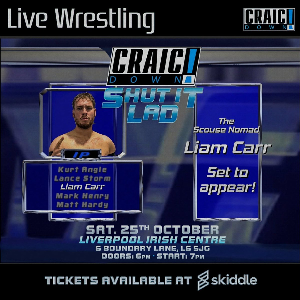 Off The Page (@offthepage_wp) on Twitter photo The line up for Craicdown NEXT WEEK on Saturday 25th at <a href="/LiverpoolIC/">Liverpool Irish Centre</a> is starting to shape up and we have more announcements to come 🔥
Get your tickets now for what will be an awesome evening of professional wrestling - LIMITED TICKETS LEFT!
Buy now: skiddle.com/whats-on/Liver… The line up for Craicdown NEXT WEEK on Saturday 25th at <a href="/LiverpoolIC/">Liverpool Irish Centre</a> is starting to shape up and we have more announcements to come 🔥
Get your tickets now for what will be an awesome evening of professional wrestling - LIMITED TICKETS LEFT!
Buy now: skiddle.com/whats-on/Liver…