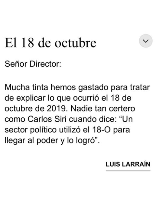 Carta publicada hoy en El Mercurio
