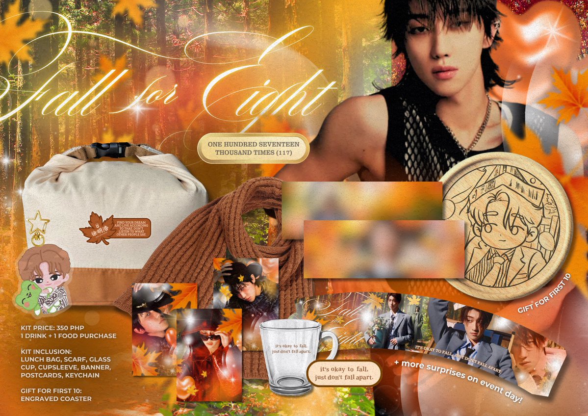wonchanico's tweet image. 🍁 Kit Preview 🍁
Waited for the kit preview before registering? Worry no more the kit is here! We made sure to include essentials for Carats and 8stars. 🙌🏻
Register:
tinyurl.com/fallfor8
Our artist is still making the banner pretty, we will post ASAP. 🫡
#FALLfor8🍂🧡