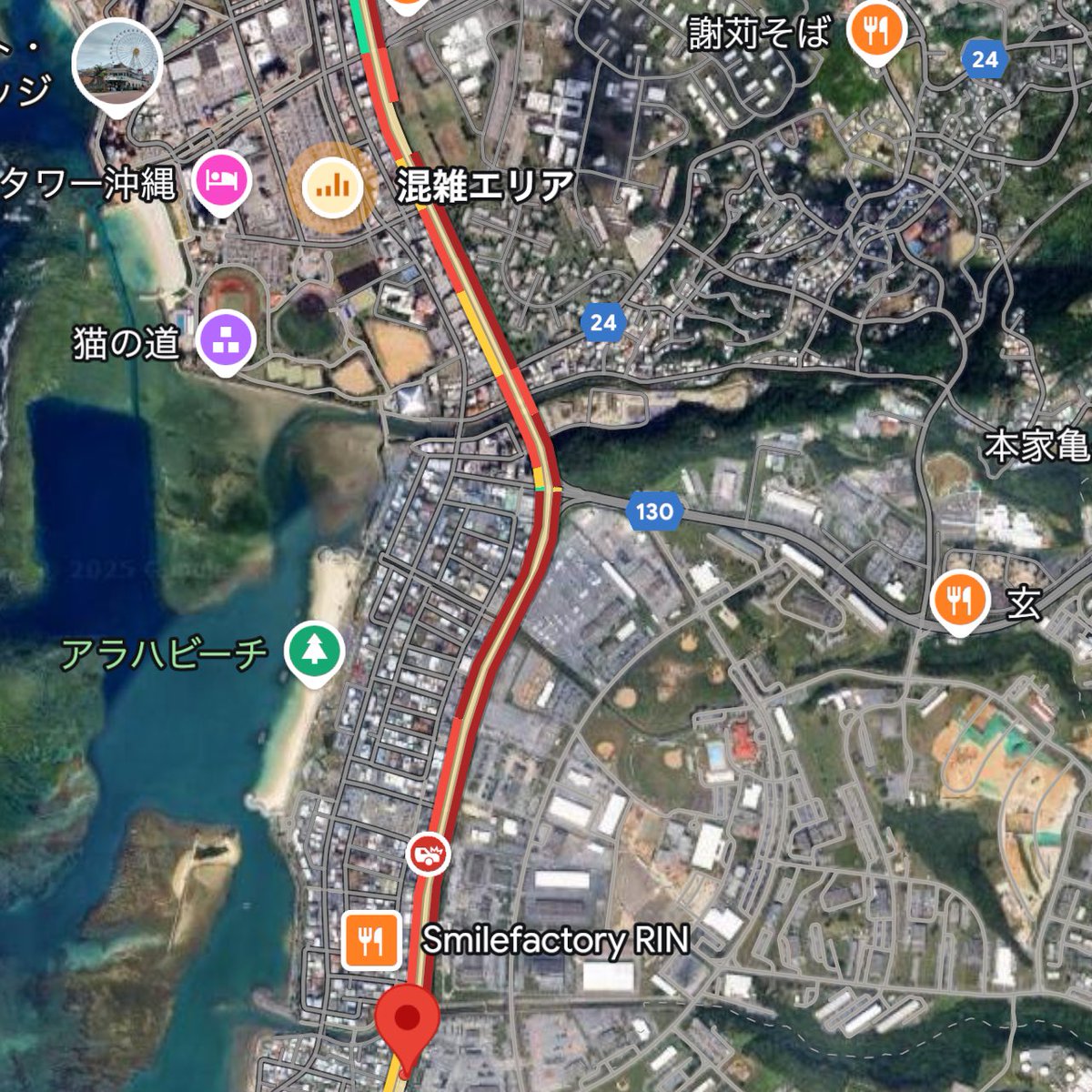 沖縄県地元情報局】 58号線 北谷町北前 南向け バイクと車の事故発生