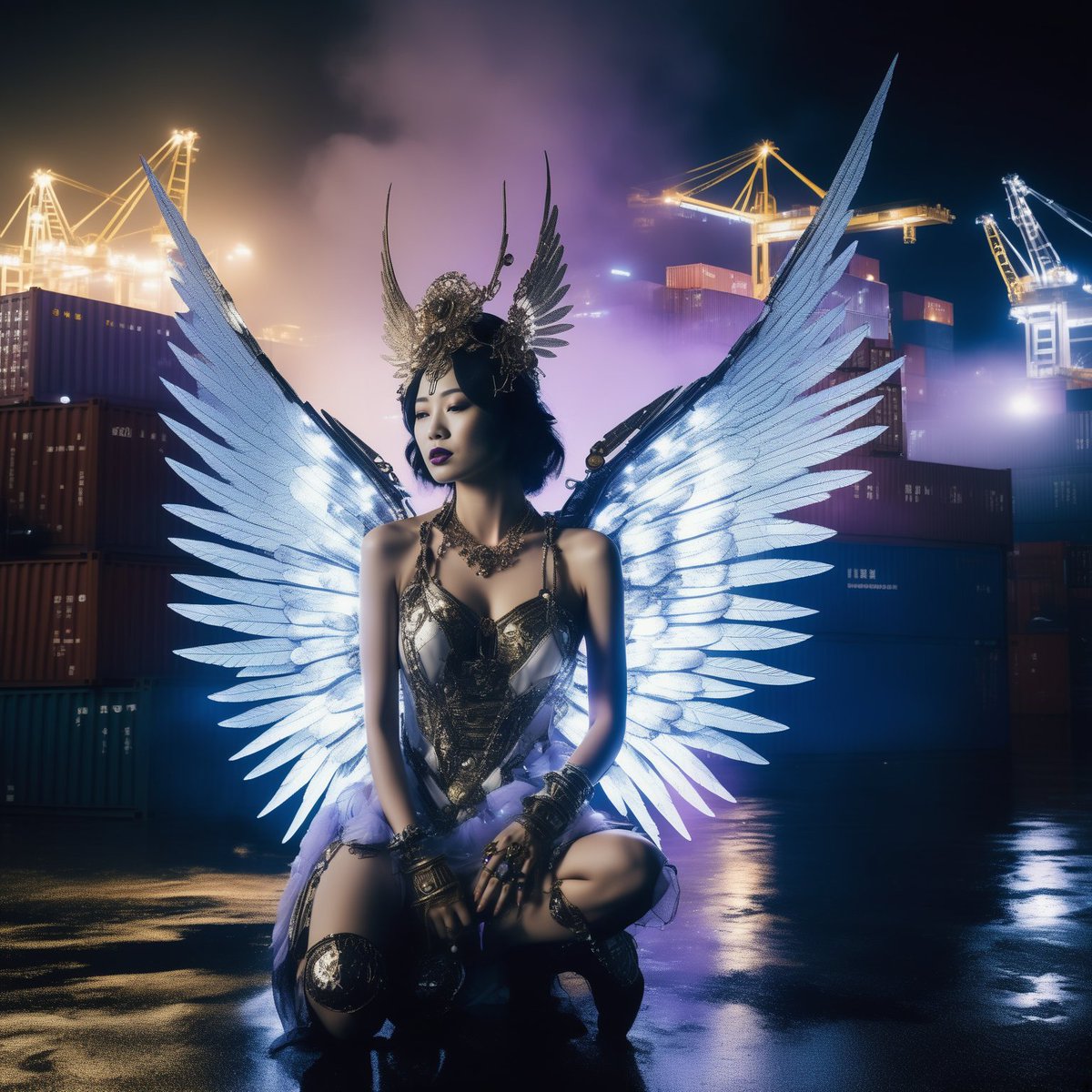 I’ve listed some early “Fallen Angels” neurophotographic NFTs on OpenSea.
The Fallen Angels series, portrays woman bio-engineered as angels, often within unusual environment like industrial harbour or catastrophic situations.
Despite being perfect cyber creatures, how do you