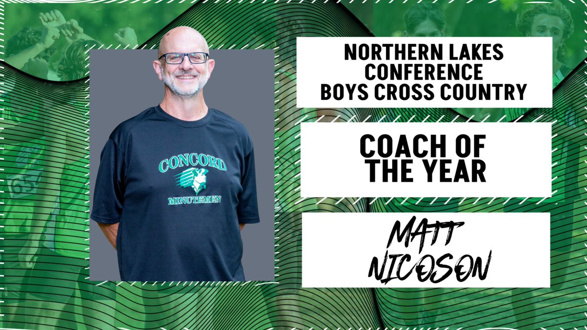 Congrats to Concord Boys Cross Country Coach Matt Nicoson for being named 2025 Northern Lakes Conference Boys Cross Country Coach of the Year!