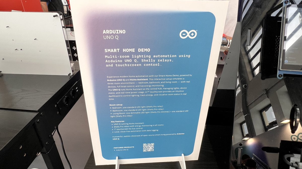 ElectromakerIO's tweet image. Arduino UNO Q spotted again! 💡
This smart home demo uses UNO Q with Home Assistant and Shelly relays for multi-room lighting automation. Full local control, data logging, and touchscreen UI — open-source smart living in action.
#MFR2025 @MakerFaireRome @ITAtradeagency…