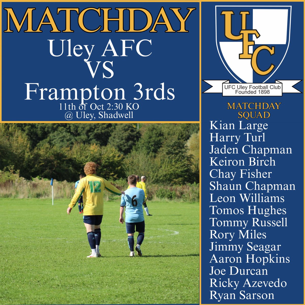 Matchday🎉

Uley AFC take on Frampton 3rds at home

🔵UTU⚪️