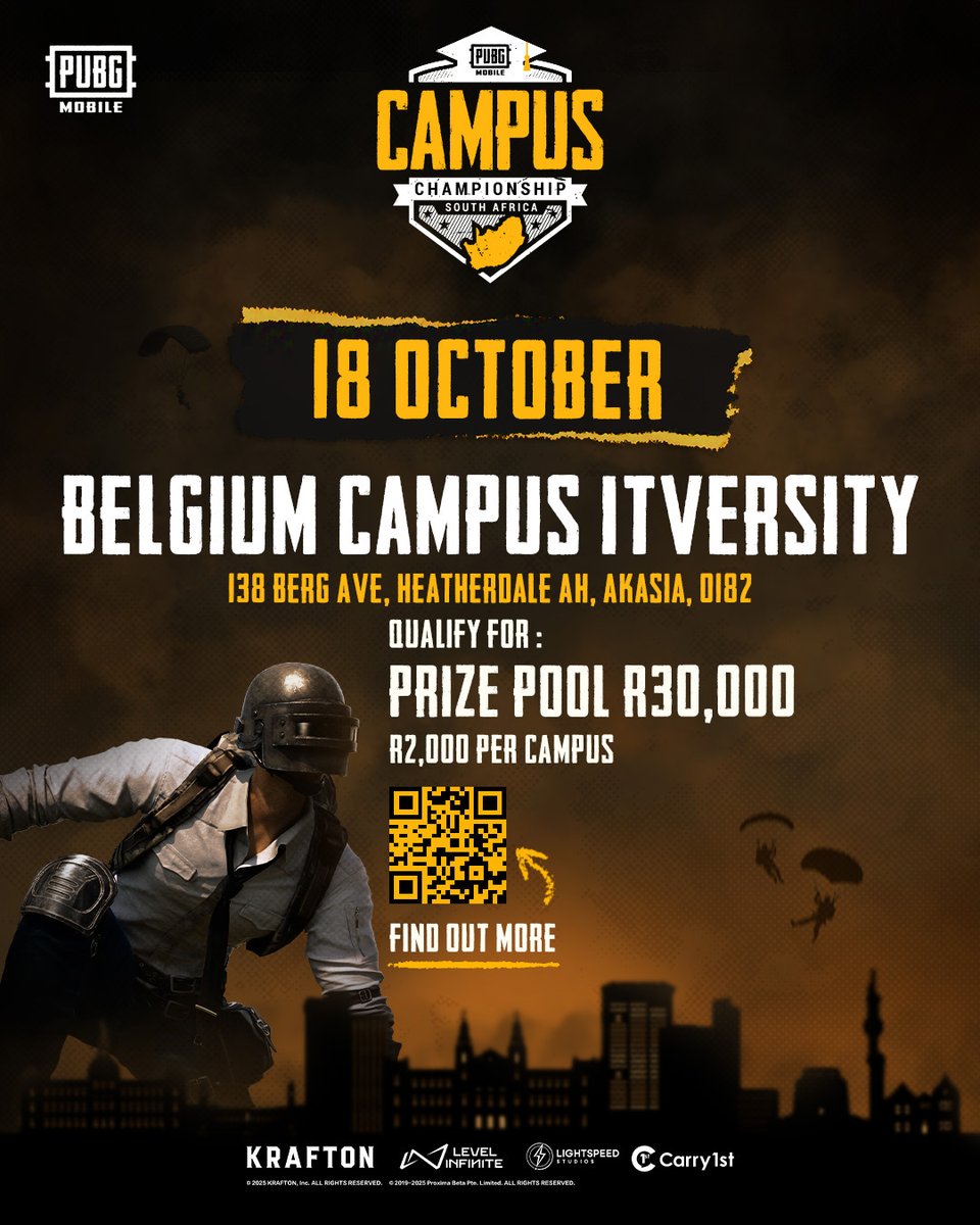 Belgium Campus what you got for us!
The PUBG MOBILE Campus Championship hits your campus today! 🪂🔥

👉Sign up acgl.gg/pubgmccza

#PMCCZA #PUBGMOBILE