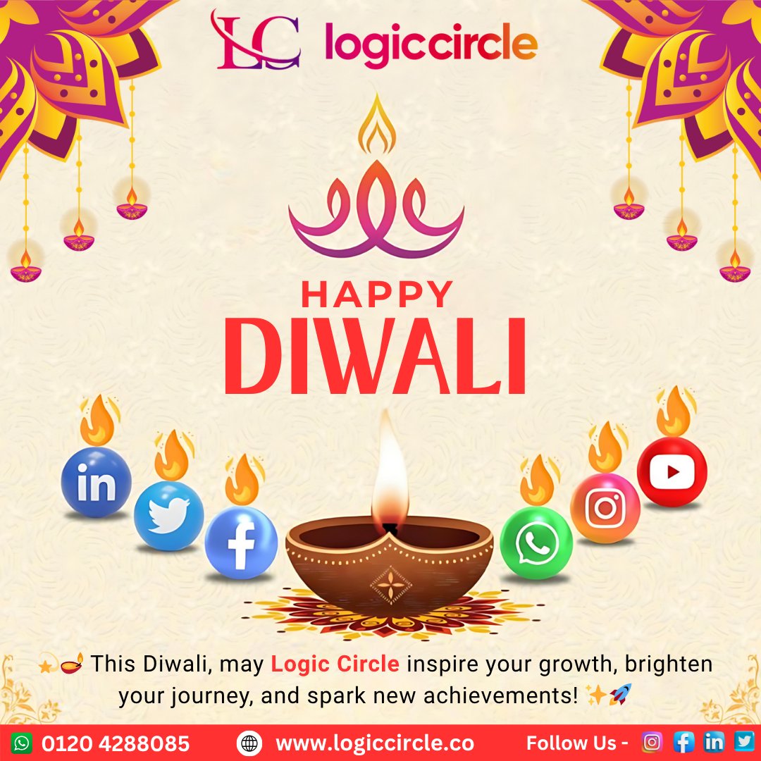 logiccirclein's tweet image. ✨🪔 𝗛𝗮𝗽𝗽𝘆 𝗗𝗶𝘄𝗮𝗹𝗶 𝗳𝗿𝗼𝗺 𝗟𝗼𝗴𝗶𝗰 𝗖𝗶𝗿𝗰𝗹𝗲! 🪔✨
May this Diwali bring success, positivity, and endless opportunities. Let’s innovate and grow together! 🚀
🌐 logiccircle.co | 📞 0120 4288085
#HappyDiwali #LogicCircle #DigitalGrowth #Innovation