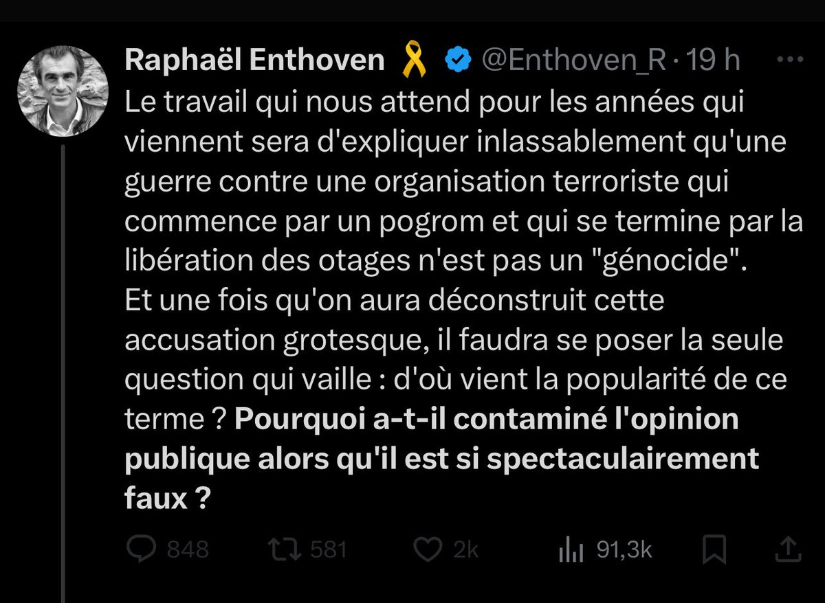Non, le travail que l’on doit entamer dès maintenant c’est d’expliquer qu’un type qui ne connaît rien aux sujets d’actualité qu’il traite, propagandiste de l’extrême-droite israélienne, négationniste du génocide des Palestiniens, ami intime du raciste Printemps Républicain,