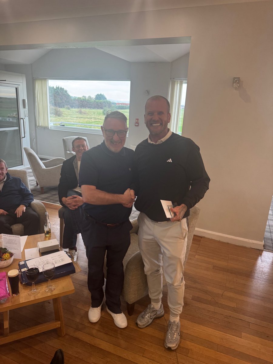 BAGS1977's tweet photo. Congratulations to Leon winning the final round of the season at @PrestatynGolfCl with a whopping 39 points. Played really well with 3 birdies. i think it was three the way he was dancing round the green!

Getting his trophy from Captain Ray on his final outing in charge https://t.co/2Kr7OQUA3c