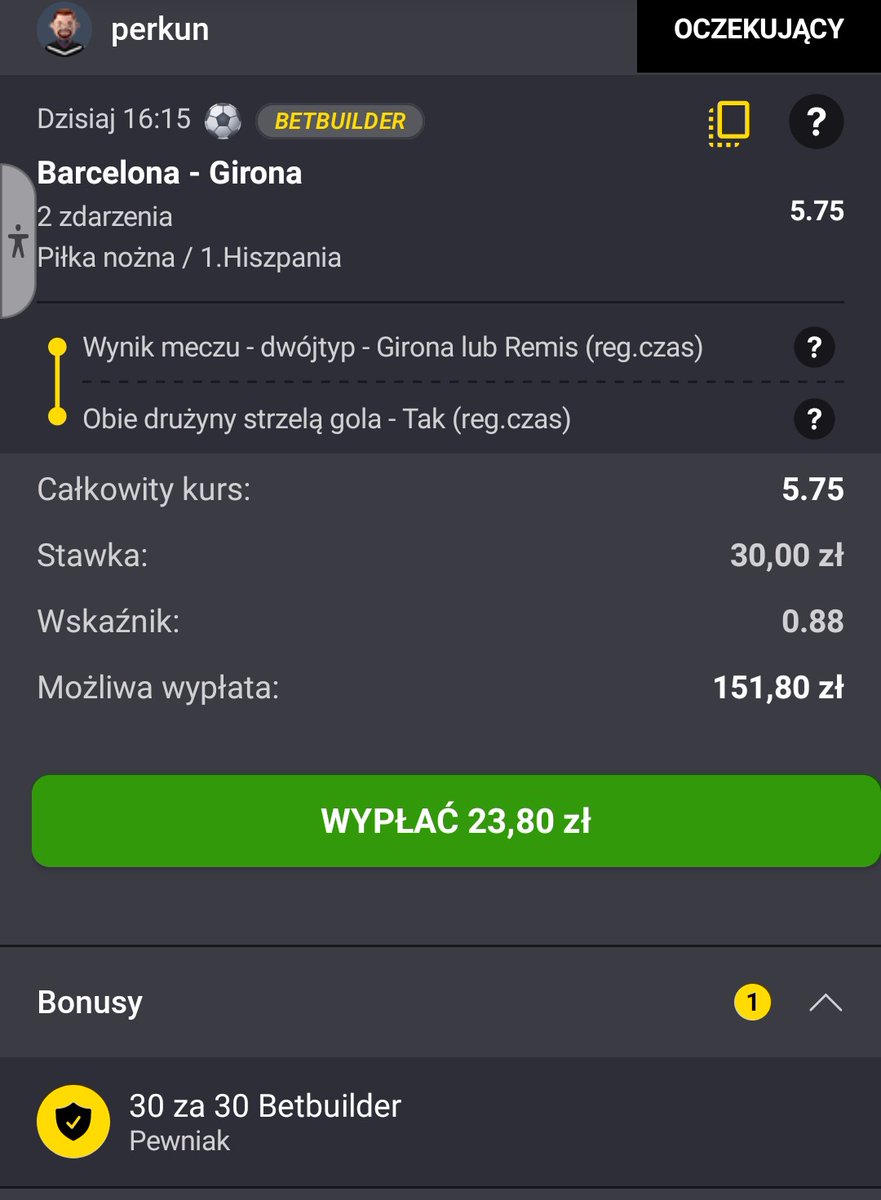 Dziś osłabiona kontuzjami Barcelona gra z zawsze trudną Gironą.
Biorąc pod uwagę wszystkie okolicznosci to pewne wydaje się strzelenie bramek z obu stron i nie przegranie meczu przez Gironę.
Do tego 30 za 30 bonus w <a href="/eFortunapl/">eFortuna.pl</a> i gra gitara 🤔😁