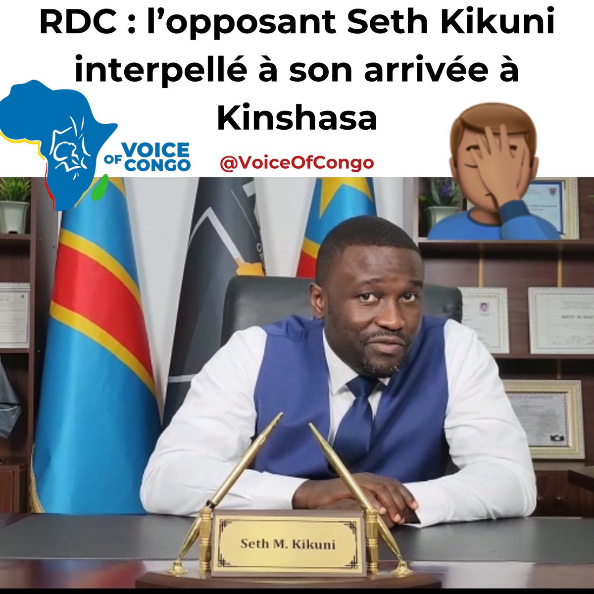 VoiceOfCongo's tweet photo. ‼️RDC : l’opposant Seth Kikuni interpellé à son arrivée à Kinshasa
L’opposant politique congolais Seth Kikuni a été interpellé ce samedi 18 octobre 2025 à l’aéroport international de N’Djili, à Kinshasa, peu après son arrivée à bord d’un vol régulier de Kenya Airways, selon une alerte lancée par le député Claudel Lubaya.
« Arrivé ce samedi à Kinshasa par le vol régulier de Kenya Airways, l’opposant Seth Kikuni a vu son passeport confisqué par la DGM avant d’être interpellé par des agents se réclamant de l’ANR et de la DEMIAP, qui l’ont emmené vers une destination inconnue », a déclaré le député sur ses réseaux sociaux.
Jusqu’à présent, aucune communication officielle n’a été faite ni par la Direction générale des migrations (DGM), ni par l’Agence nationale de renseignements (ANR), ni par la DEMIAP au sujet de cette interpellation.
Candidat à la présidentielle de 2018, Seth Kikuni s’est imposé ces dernières années comme l’une des voix les plus critiques du pouvoir en place. Il faisait partie des opposants ayant récemment participé au conclave de Nairobi, convoqué par Joseph Kabila, à l’origine du lancement de la plateforme de l’opposition « Sauvons le Congo ».
Quelques jours avant son retour, l’opposant avait publié un message prémonitoire sur son compte X :
« Objectif du week-end : rentrer au pays et traverser la vallée de l’ombre de la mort sans rien craindre. »
Berm's bamba