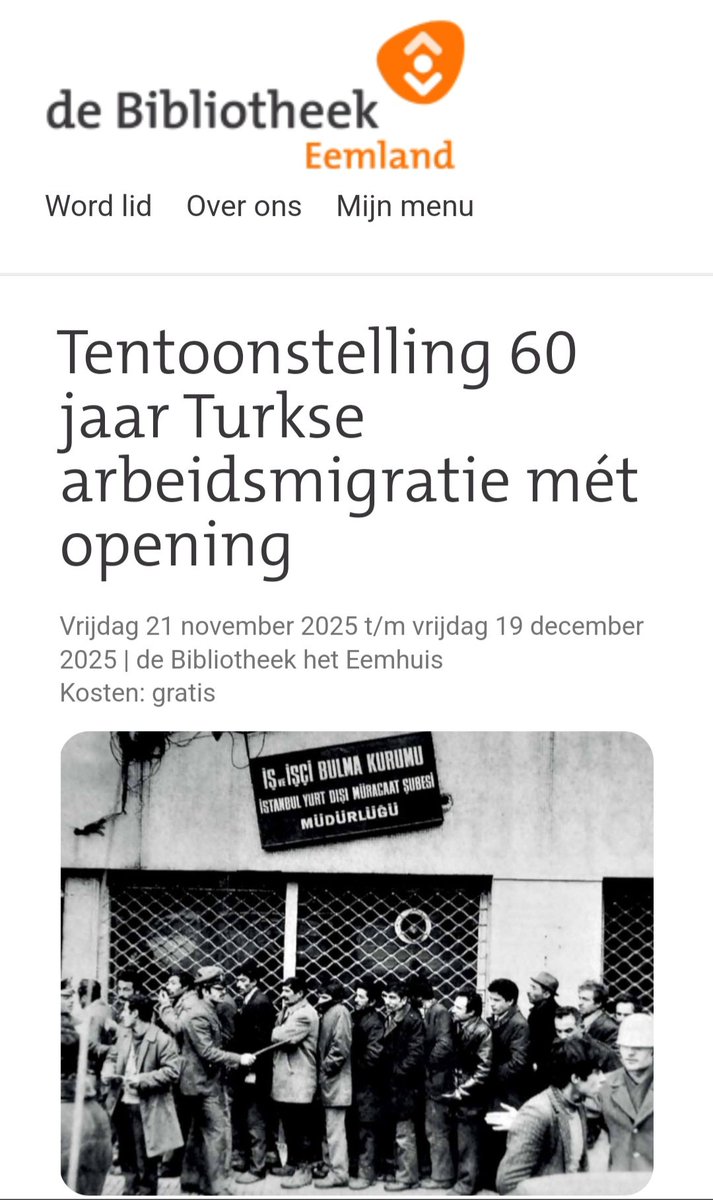 Onze fototentoonstelling ‘60 jaar Turkse arbeidsmigratie in Nederland’ wordt op 21 november 2025 feestelijk geopend in de Bibliotheek Eemland door wethouder <a href="/m_paffen/">Micheline Paffen-Zeenni</a>.
Kom je ook? Meld je dan alvast aan via de onderstaande link:

bibliotheekeemland.nl/doen/tentoonst…

#60jaar
#migratie