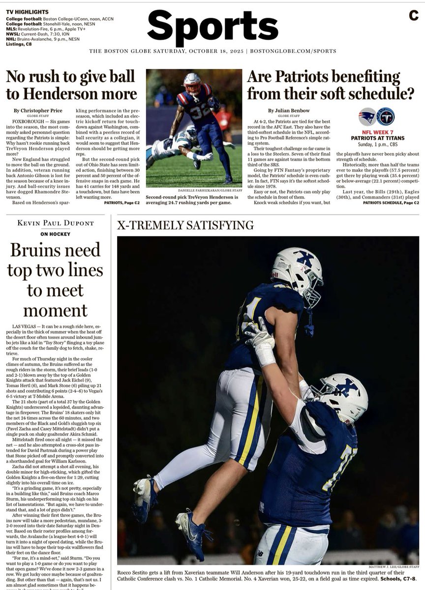 X-TREMELY SATISFYING: 

Terrific photo on the front of today’s <a href="/BGlobeSports/">Boston Globe Sports</a> section from Matthew J. Lee. 

Here’s the full story: bostonglobe.com/2025/10/17/spo… <a href="/GlobeSchools/">Boston Globe Schools</a> <a href="/XBHS_Football/">Xaverian Football</a> <a href="/Xaverian_Hawks/">Xaverian Hawks</a> <a href="/Roccosestito7/">Rocco Sestito C/O 2028</a>