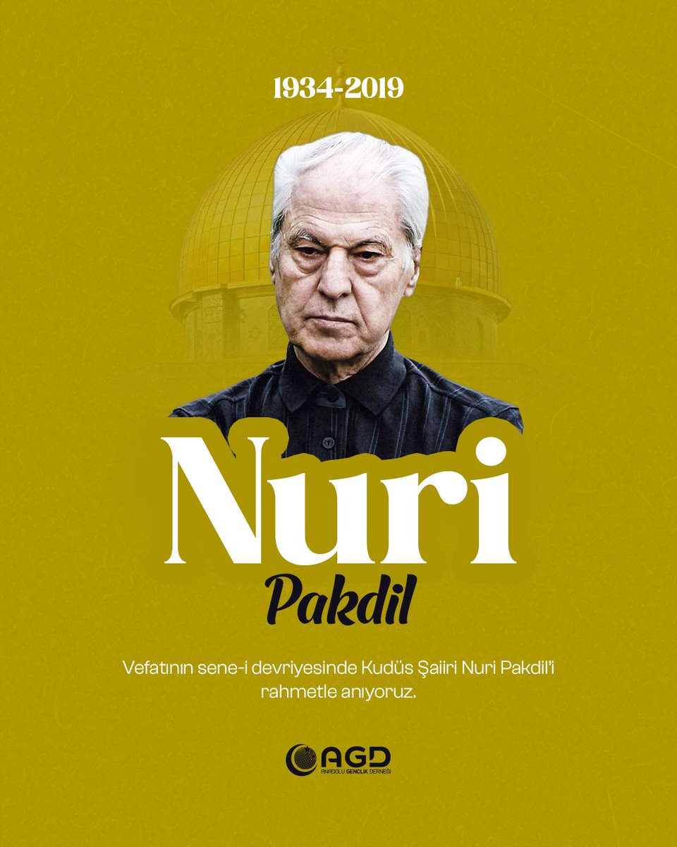 agdorgtr's tweet image. “Yürü kardeşim ayaklarına bir Kudüs gücü gelsin.” 

Vefatının sene-i devriyesinde Kudüs Şaiiri Nuri Pakdil’i rahmetle anıyoruz.

#AdımAdımZafere
#BirYıldızınİzinde