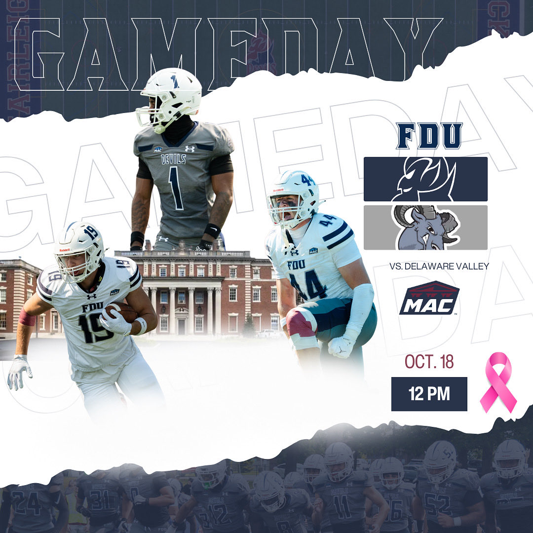 GAMEDAY.

FDU vs. Delaware Valley

📅 Saturday, October 18th
📍 Madison, NJ
⏰ 12 PM

#FamilyDedicatedUncommon | #HornsUp