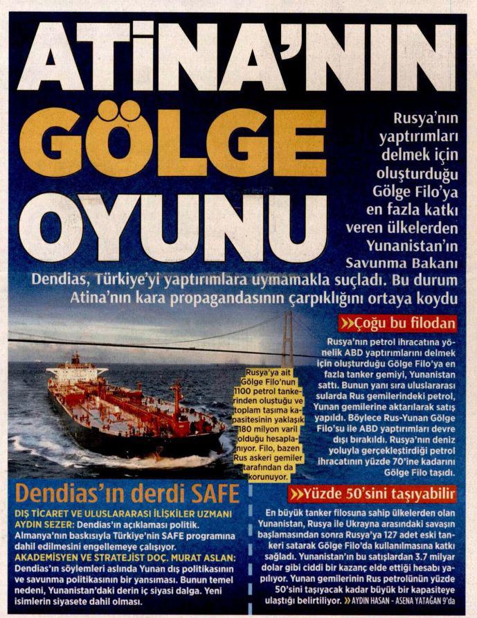 Rusya’nın yaptırımları delmek için oluşturduğu Gölge Filo’ya en fazla katkı veren ülkelerden Yunanistan’ın Savunma Bakanı Dendias, Türkiye’yi yaptırımlara uymamakla suçladı. Bu durum Atina’nın kara propagandasının çarpıklığını ortaya koydu

<a href="/abdullahozdemir/">Abdullah Özdemir</a> 
<a href="/MustafaY_K/">Mustafa Yalçınkaya 🇹🇷</a>