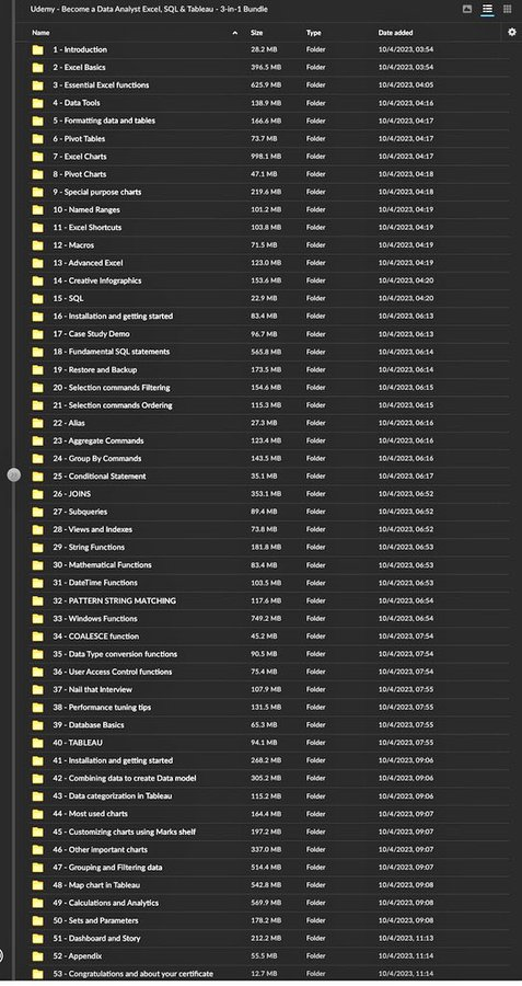 coderdavid_lee's tweet image. Data Analytics from Zero to Expert Free Course 😲
A Udemy Complete Paid Course for Free.
This Course covers;
- Excel
- SQL
- Python
- Tableau
→ Many more..
To get it simply Dm 24 hours
1. Follow (so that I can DM)
2. Like & Repost (Must)
3. Type "Learn" to get Link in DM 🧲