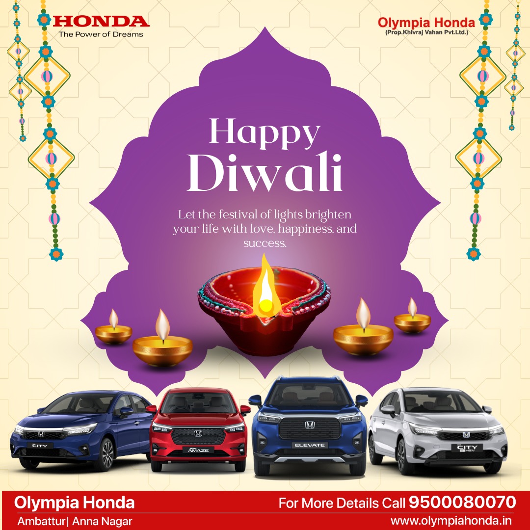 This Diwali, may the festival of lights brighten your life with love, happiness, and success! ✨ Olympia Honda wishes you and your family a very Happy Diwali. 🚗 Drive towards your dreams! 🪔