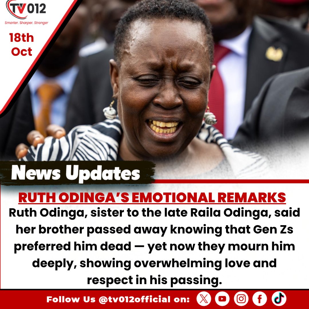tv012official's tweet image. RUTH ODINGA’S EMOTIONAL REMARKS

Ruth Odinga, sister to the late Raila Odinga, said her brother passed away knowing that Gen Zs preferred him dead

#RailaOdinga #RuthOdinga #GenZ #BabaFarewell #KenyaMourns #RailaLegacy #tv012newsupdate
