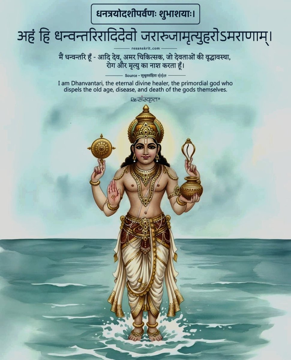 🌟 *ॐ नमो भगवते धन्वन्तरये*🌟
*अमृतकलशहस्ताय सर्वआमय विनाशनाय त्रिलोकनाथाय श्रीमहाविष्णवे नमः॥*
💰✨ *धन-संपत्ति, समृद्धि, वैभव और आरोग्य के पावन पर्व*
*धनतेरस की आप सभी को हार्दिक शुभकामनाएँ* 🌺