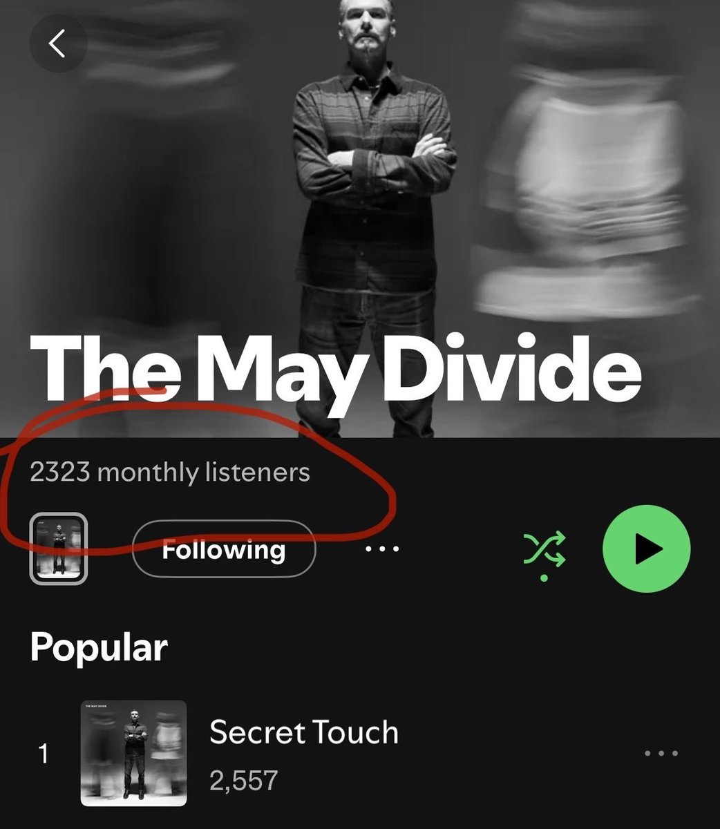 2300+ listeners and growing!! Over 1500 new listeners this week!!  So grateful!! Catch the buzz and listen to our new album Privacy and single Secret Touch! Available everywhere to stream! spotify.link/WJE8kdj8yXb. <a href="/tfigs121/">Thomas Fioriglio</a> <a href="/NFtweets/">NF BASS TONES</a> <a href="/daniB360/">Dani Balogh</a>