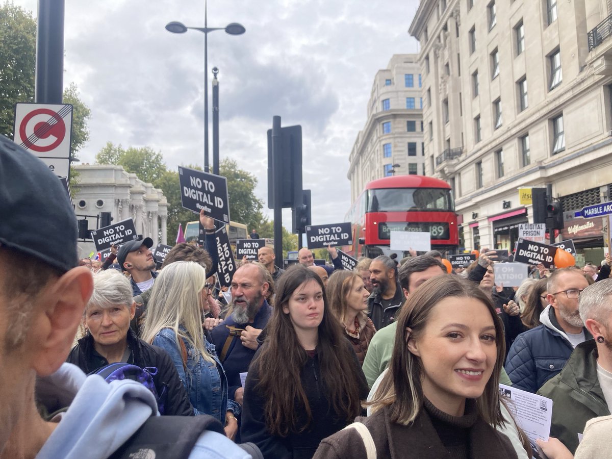 Heading down Oxford Street on the No To Digital ID March
