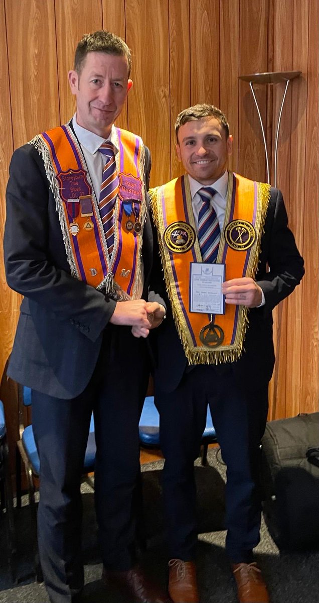 county_lodge's tweet photo. Congratulations from the RWCGM Bro Keeney and the Executive to Bro. Stuart McMullan WM LOL 37, and his tutor Bro Derek Menzies IPCGM, following the successful examination of Bro. McMullan in the Royal Arch Purple Degree. https://t.co/onXBQgdgQC