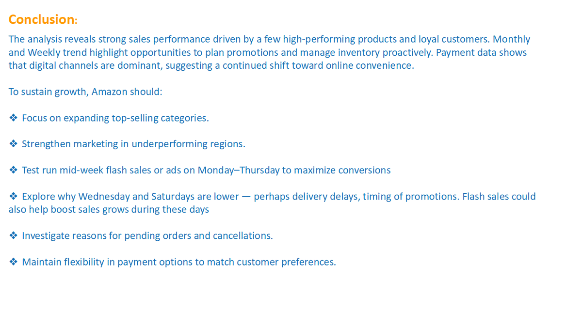 PapiVyper's tweet image. Hi #datafam, I just completed the first task of Stage0 of the @hnginternship  Data Analytics Internship. I analyzed an Amazon Sales Dataset to uncover sales trend, product &amp;amp;category performance, customer insight and order fulfillment.
#DataAnalysis